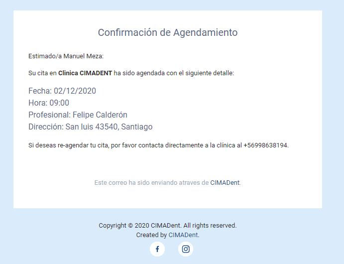 Confirmación de Agendamiento
